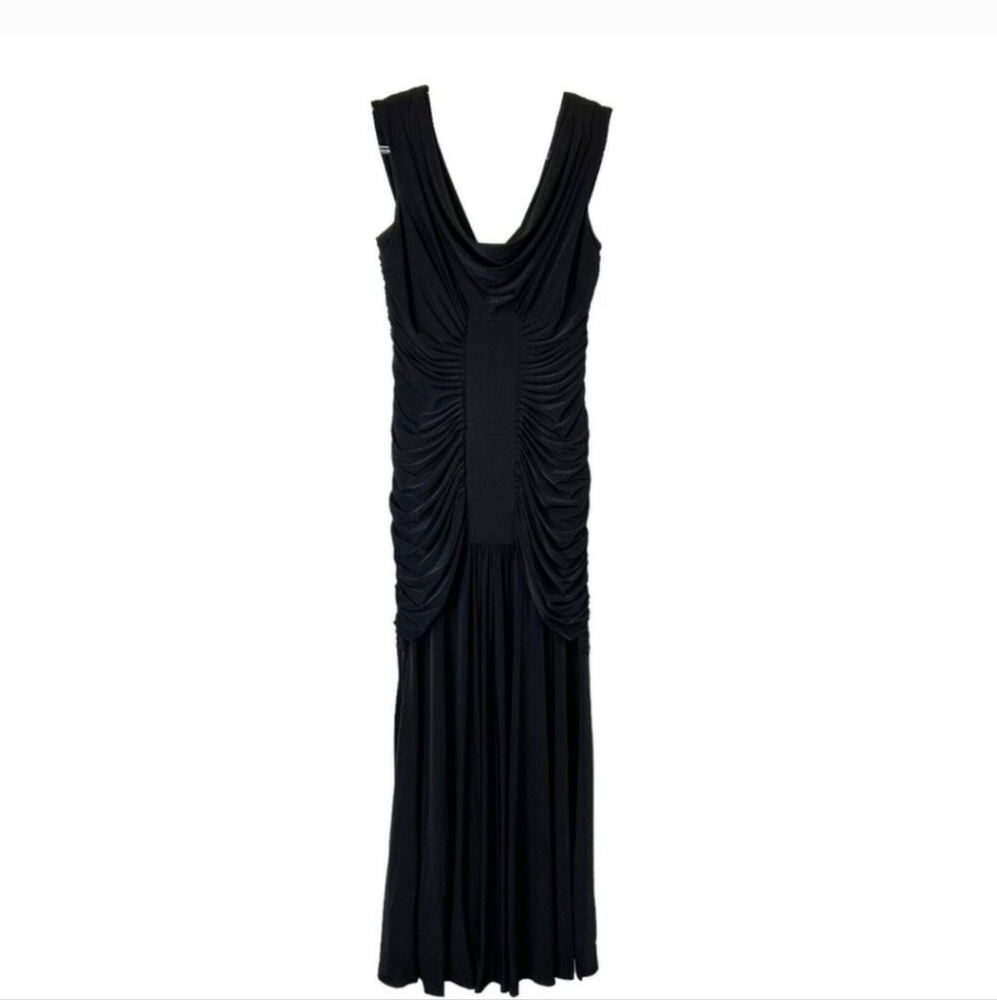 Tadashi Shoji Black Ruched Gown Womens Size Medium Maxi Dress Evening Formal